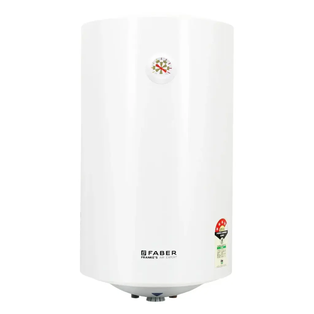 Faber Jazz Elite 50L Vertical Storage Water Geyser | Heating Indicator, 8 Bar Pressure, Titanium Glassline Coated Tank, Temperature Control, MFV Safety Valve, Thermal Cut-Off | 2000W, 4 Star | (White)