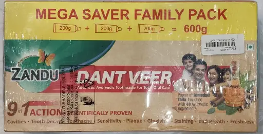 [145] MEGA SAVER FAMILY PACK 200g+ 200g+ 200g 600g ZANDU DANT VEER Advices Ayurvedic Toothpaste 