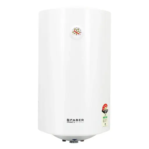 [622] Faber Jazz Elite 50L Vertical Storage Water Geyser | Heating Indicator, 8 Bar Pressure, Titanium Glassline Coated Tank, Temperature Control, MFV Safety Valve, Thermal Cut-Off | 2000W, 4 Star | (White)