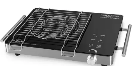 [607] KENT Sunstar Infrared Cooktop 2000W | 3 Preset Menus | Grill Stand to BBQ & Roast | Microcrystalline Glass | Digital Functions with LED Display | Adjustable Temperature Knob | SS Handle |Auto Cut-Off
